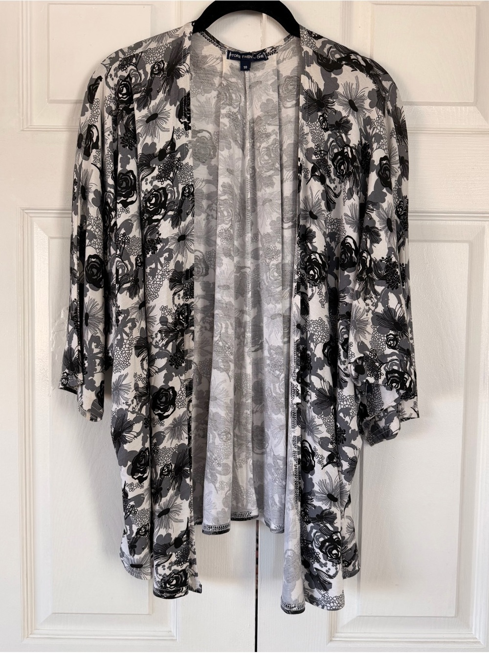Floral Kimono Style Cardigan Top  Top Black White